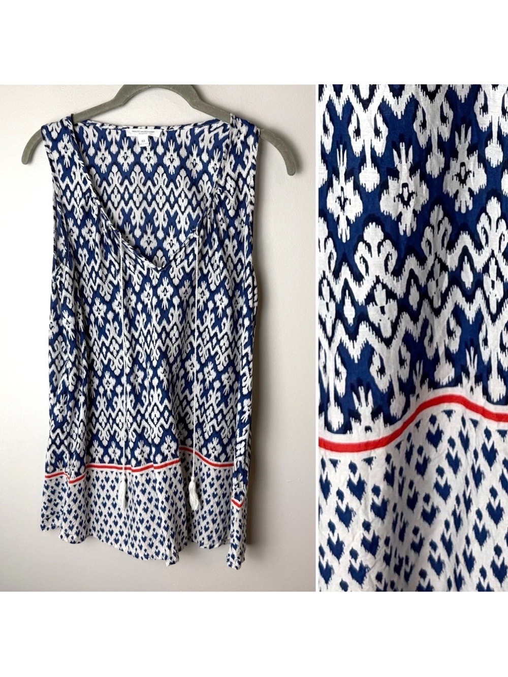 Beachlunchlounge Sleeveless Top Size XS Oversized Tassel Ties Lightweight Blue